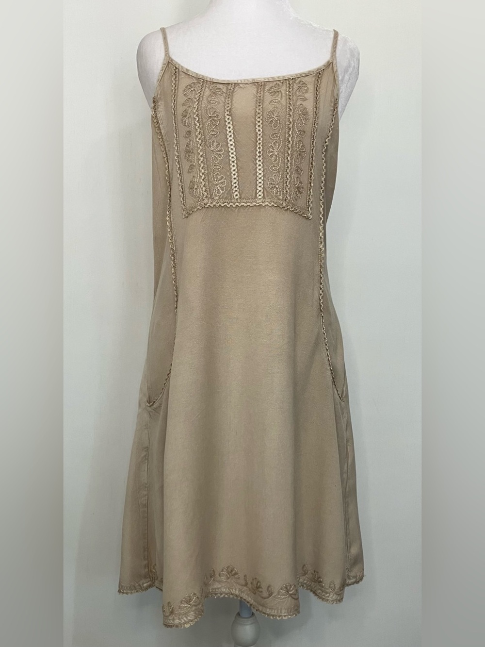 Mandala Boho Fairy Dress Med Embroider Tan Indie Beach Festival Sundress Hippie